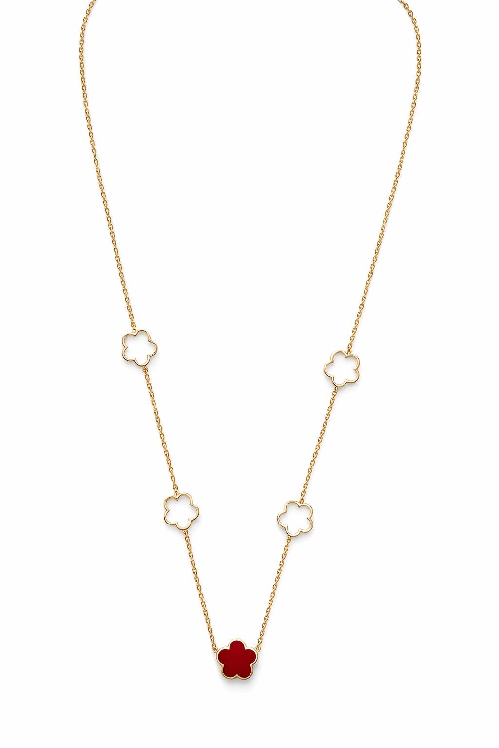 Colar fino dourado com pendentes em forma de flor