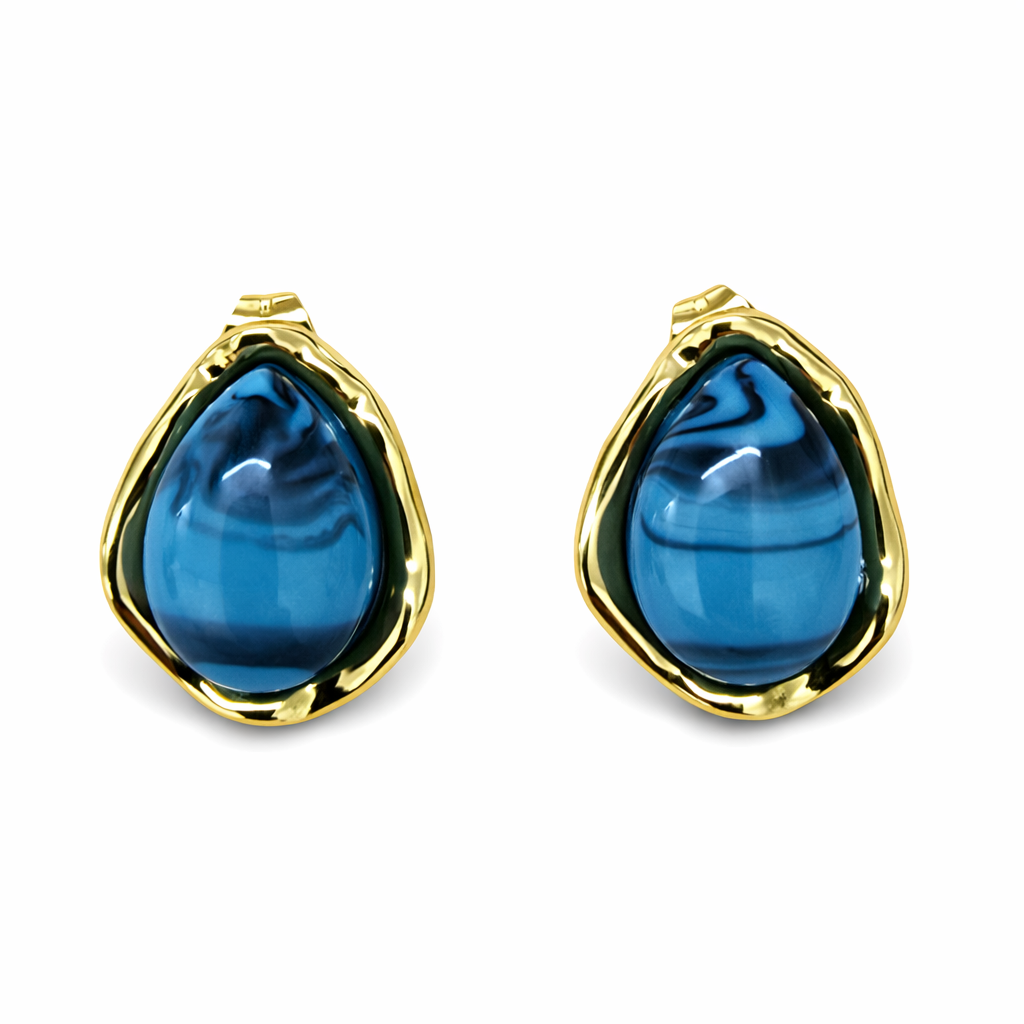 Brincos com pedras azuis e molduras douradas