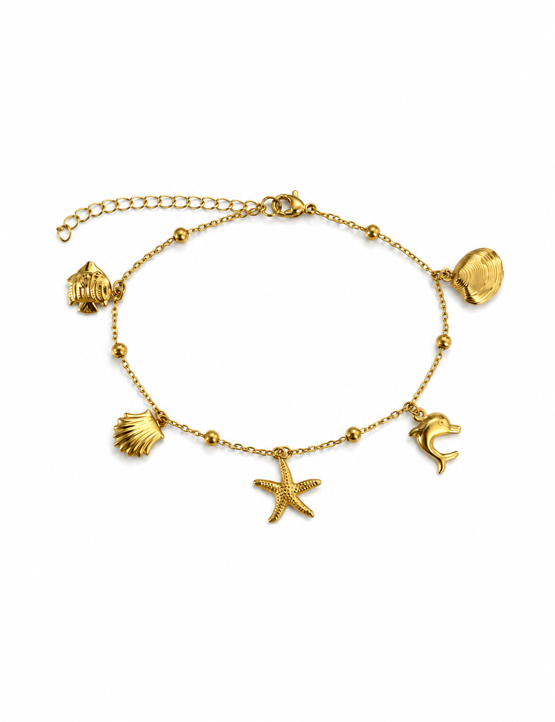 Pulseira dourada com pendentes marinhos