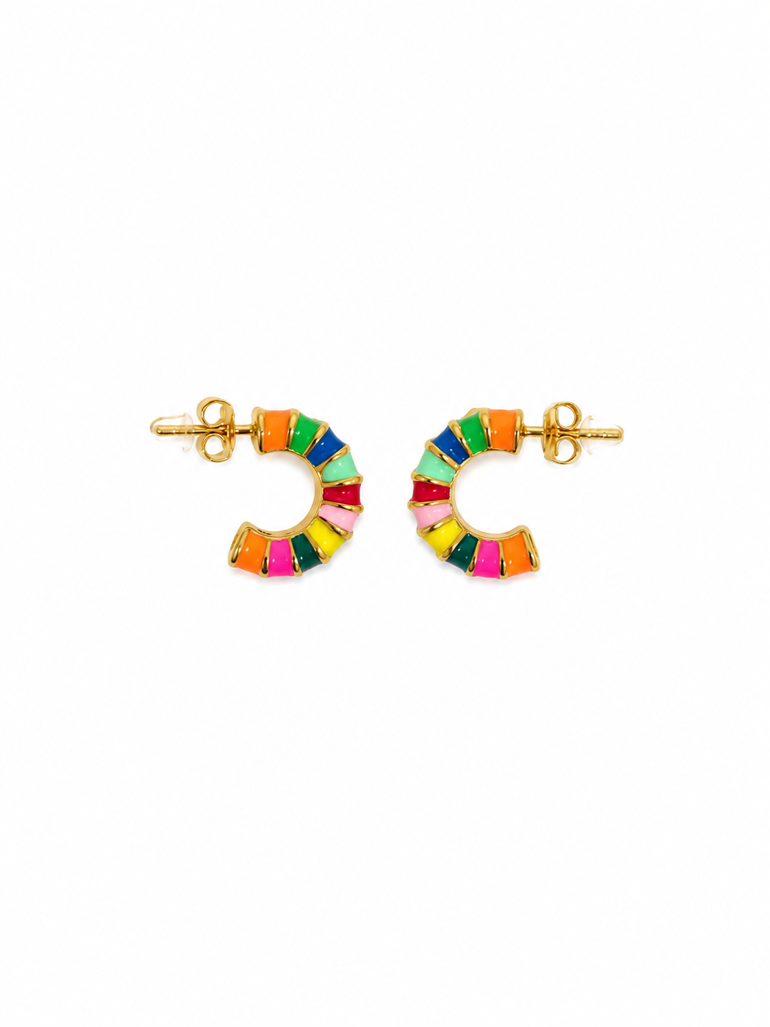 Brincos meia argola coloridos em esmalte