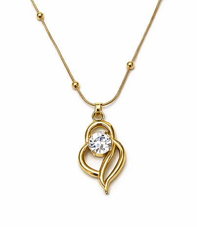 Colar dourado com pendente abstrato e cristal