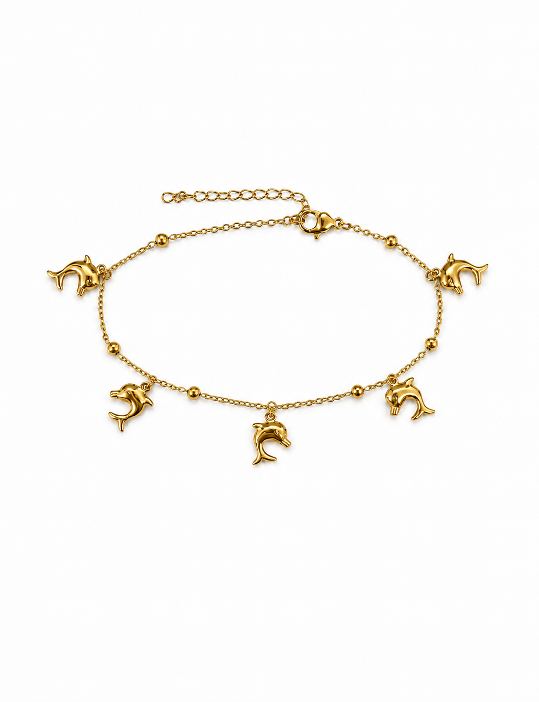 Pulseira dourada com pingentes de golfinhos