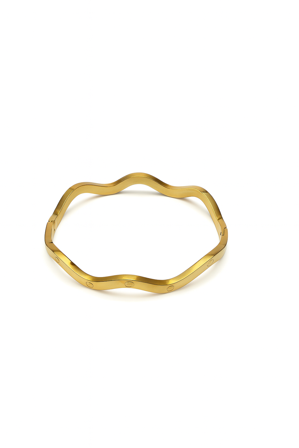 pulseira dourada de metal ondulada rígida
