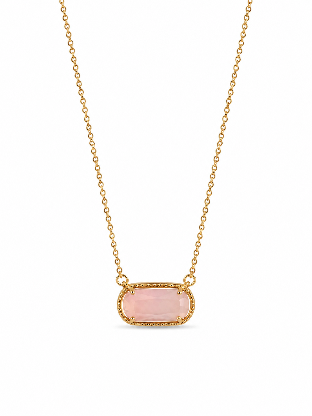 Colar dourado com pendente rosa retangular