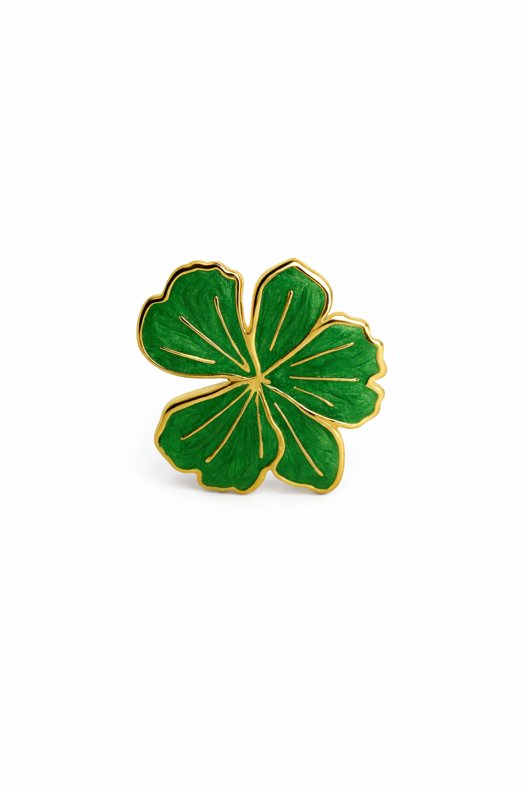 Broche trevo de quatro folhas em dourado e verde