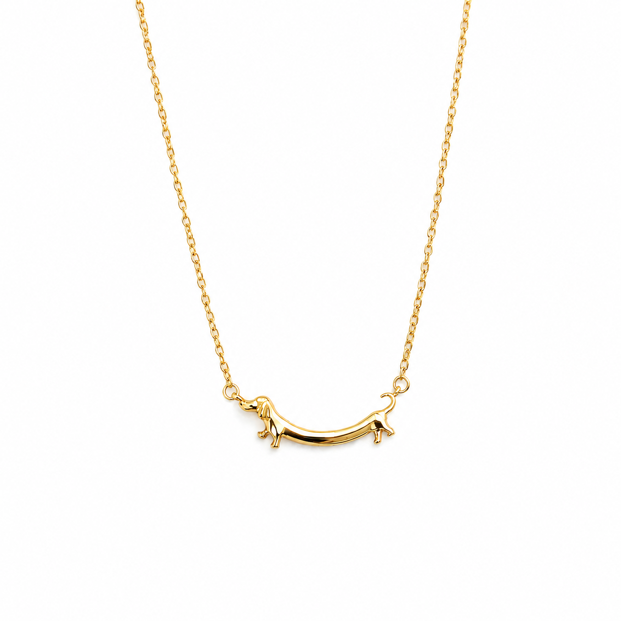Colar dourado com pendente de cachorro salsicha