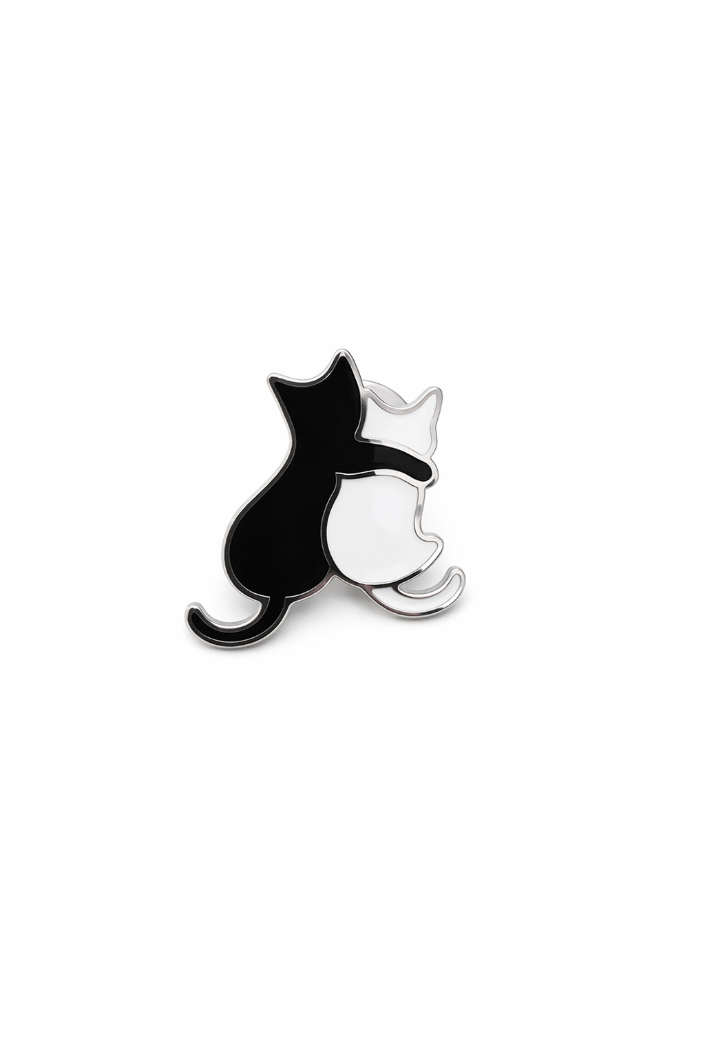 Broche de gatos preto e branco entrelaçados