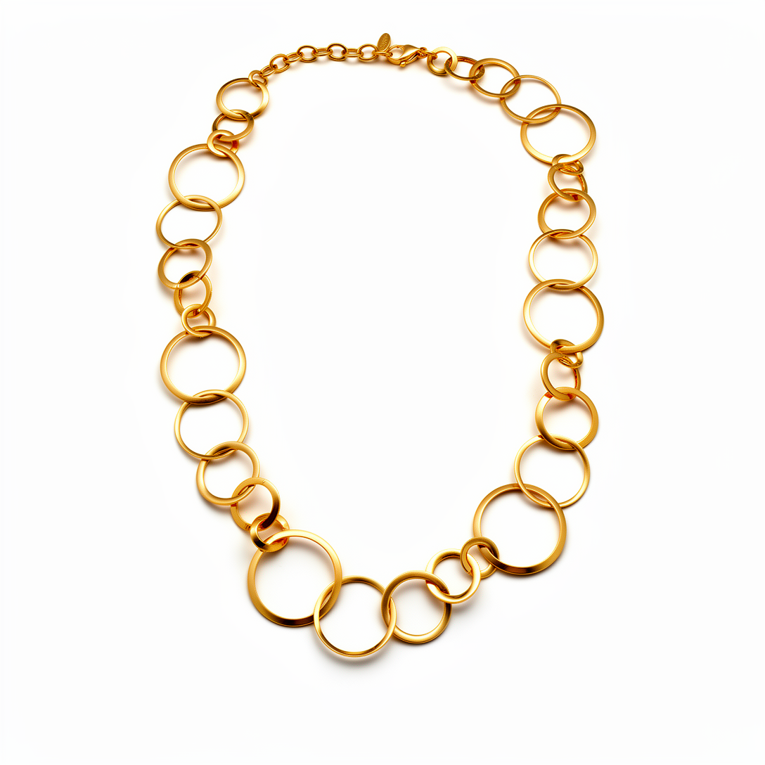 Colar de elos redondos dourados ligados sobre fundo branco