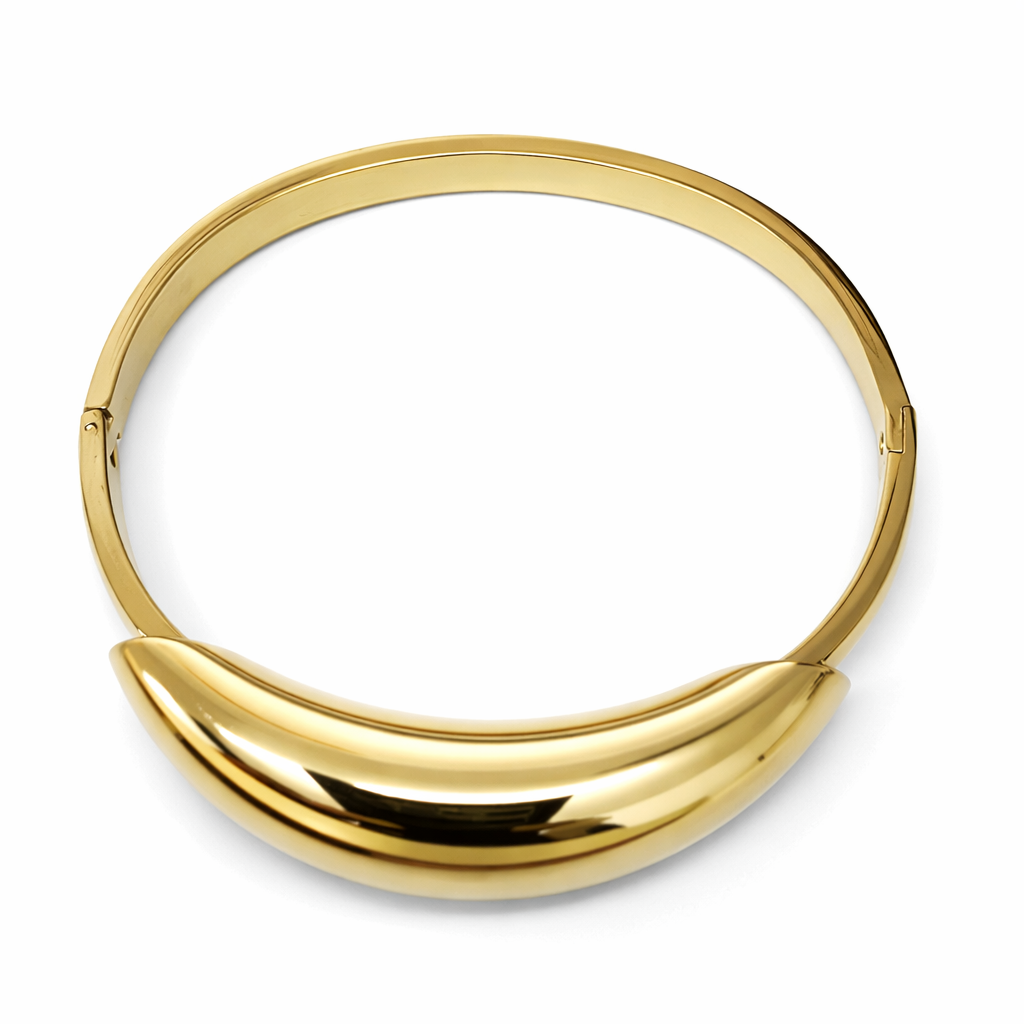 Pulseira dourada rígida com design liso e brilhante