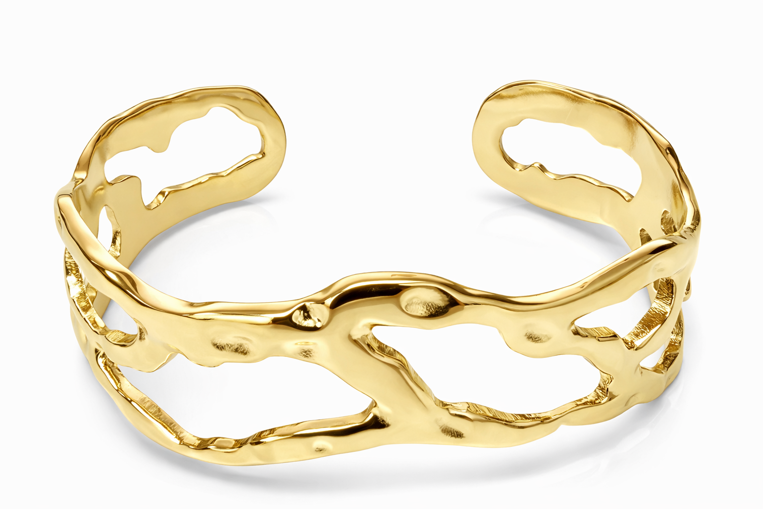 Bracelete dourado aberto com design irregular e recortes