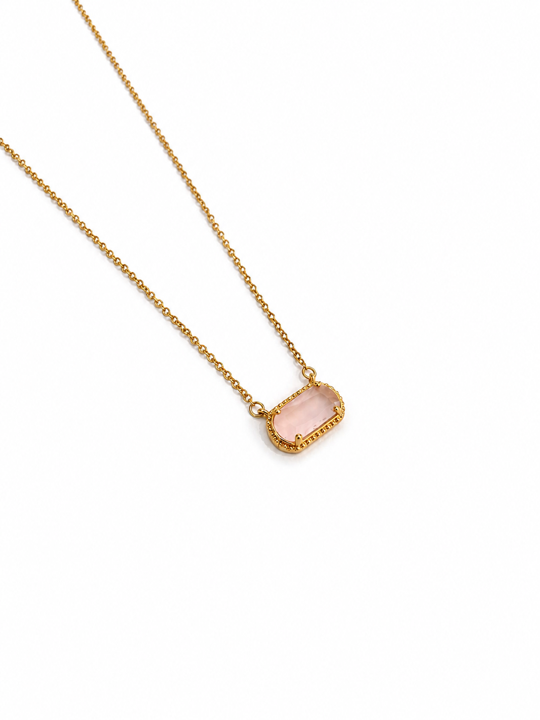 Colar dourado com pedra rosa retangular