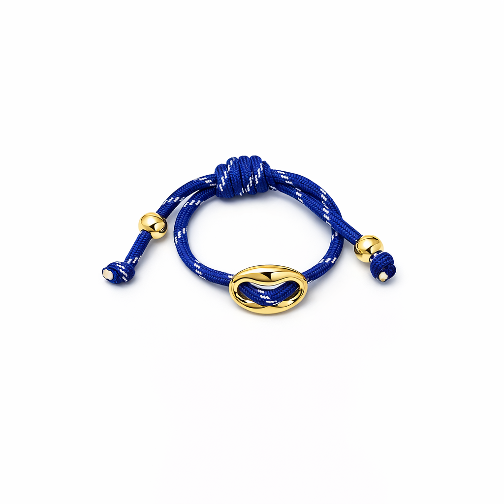 Pulseira azul com detalhes metálicos dourados