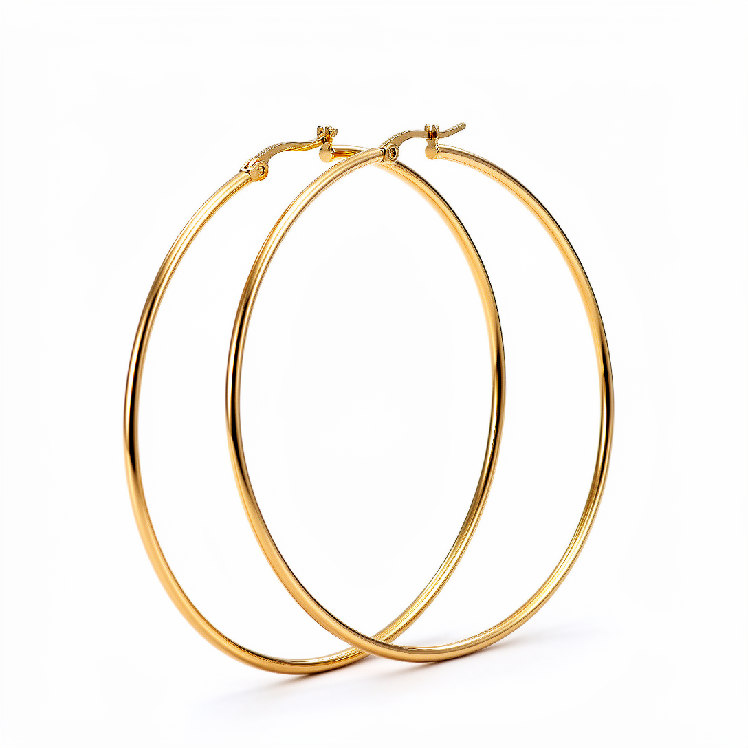 Par de brincos de argola dourados grandes com fecho de pressão