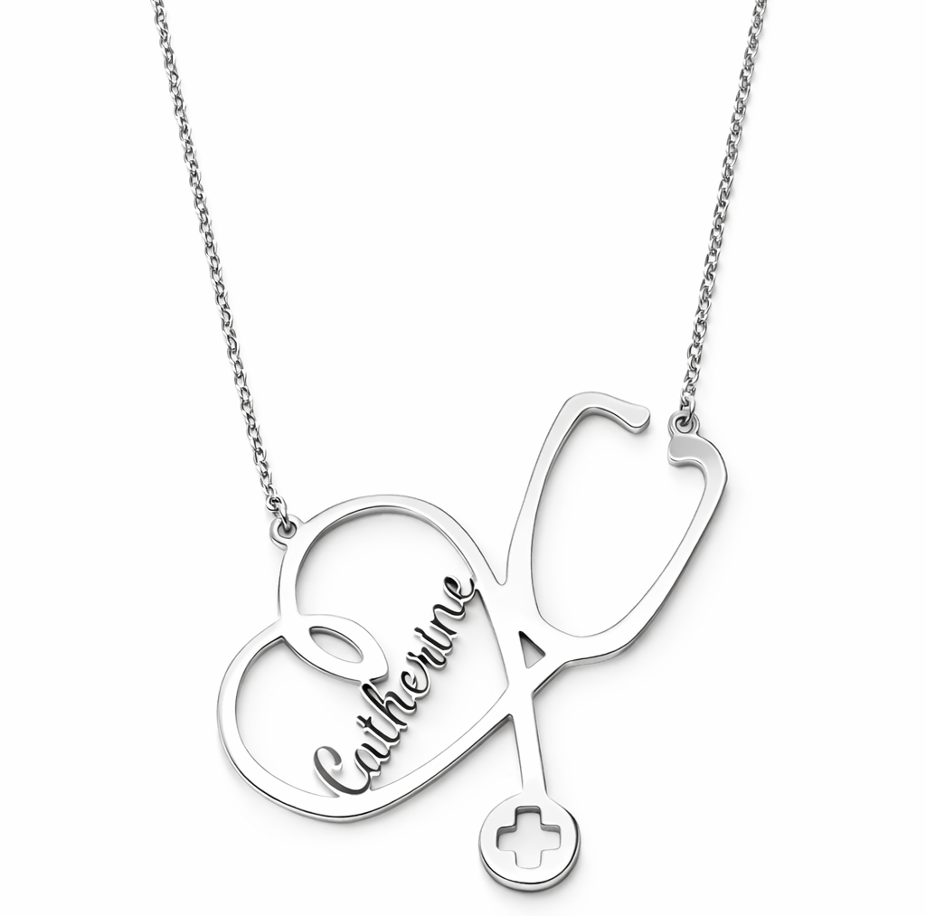 Colar prateado com nome Catherine