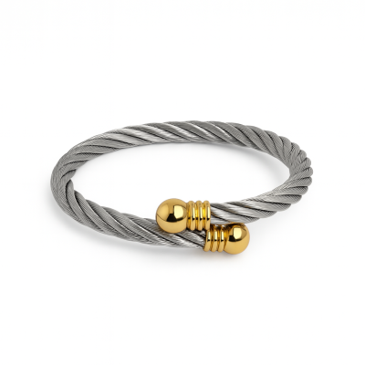 Pulseira metálica prateada com extremidades douradas