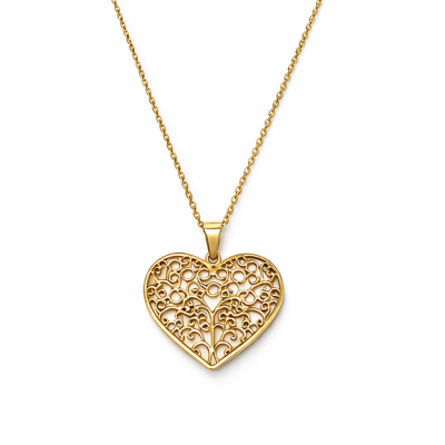 Colar dourado com pendente em coração ornamentado