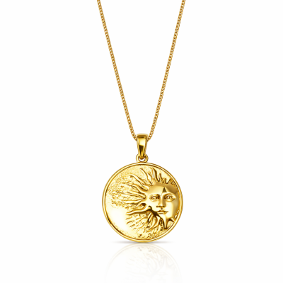 Colar dourado com pendente redondo de sol estilizado