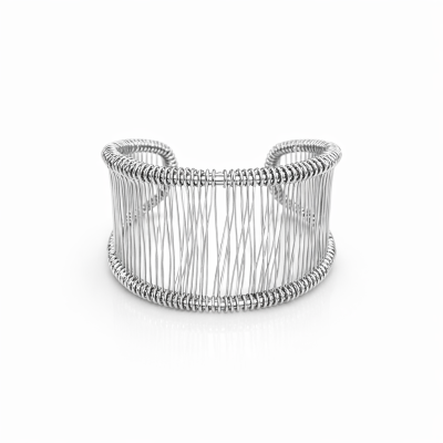 Pulseira em metal prateado com fios finos entrelaçados