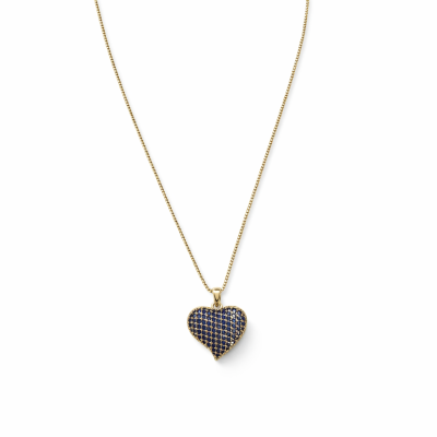 Colar com pendente em coração com pedras azuis