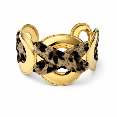 Pulseira dourada com laçada em tecido animal print