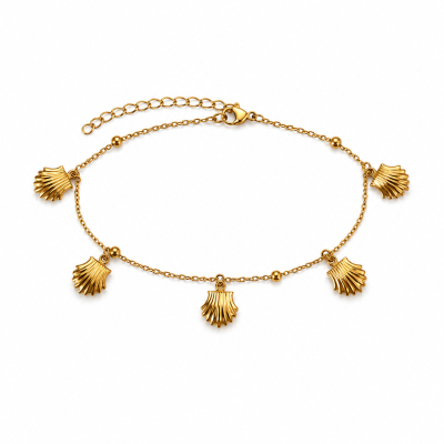 Pulseira dourada com pendentes de concha