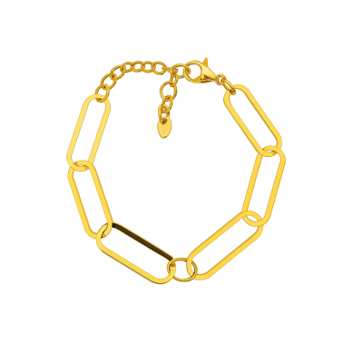 Pulseira dourada com elos grandes e fecho ajustável