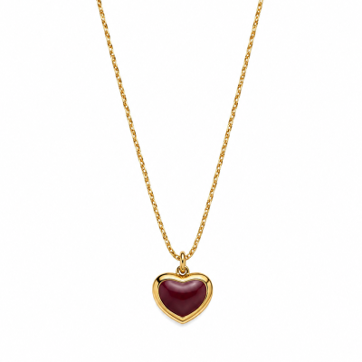 Colar dourado com pendente de coração vermelho