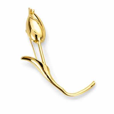 Broche dourado em forma de flor em fundo branco