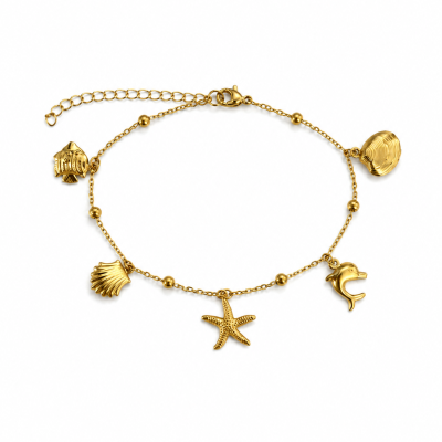 Pulseira dourada com pendentes marinhos