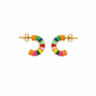 Brincos meia argola coloridos em esmalte