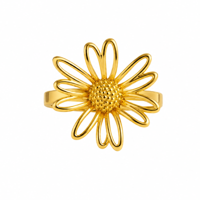 Anel dourado em forma de flor com pétalas abertas