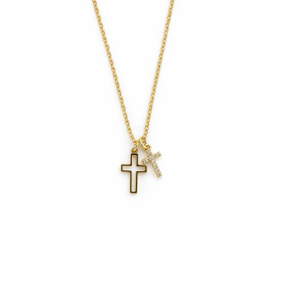 Colar dourado com duas cruzes penduradas
