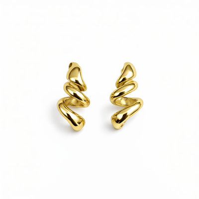 Brincos dourados espiral ondulado