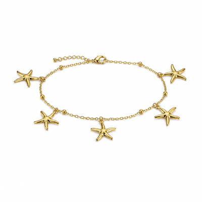 pulseira dourada com estrelas-do-mar penduradas