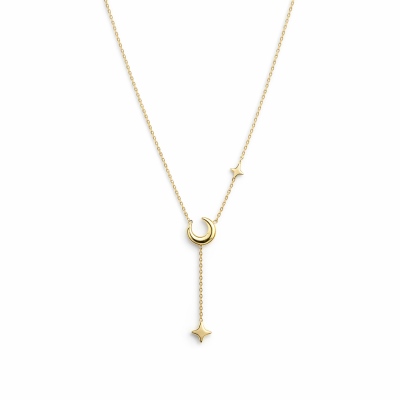 Colar dourado com lua e estrelas