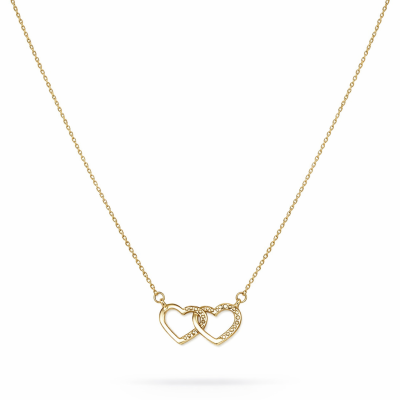 Colar dourado com dois corações entrelaçados