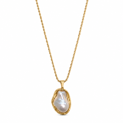 Colar dourado com pingente de pérola irregular