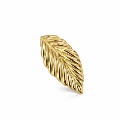 Broche dourado em forma de folha com textura detalhada