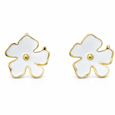 brincos flor dourados com interior branco