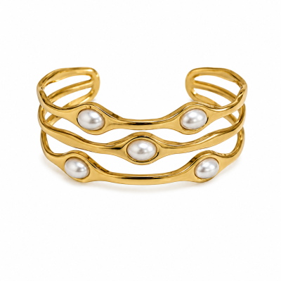 Pulseira dourada com pérolas embutidas