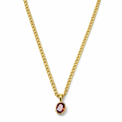Colar dourado com pendente de pedra vermelha oval