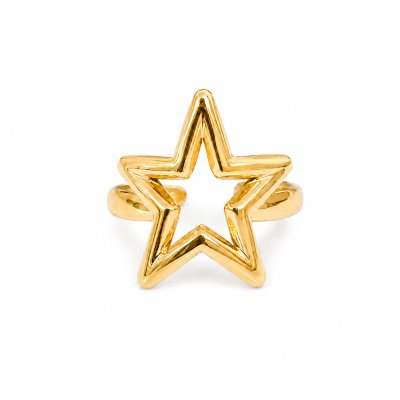 Anel dourado com estrela vazada