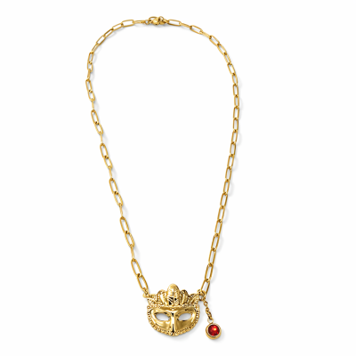 Colar dourado com máscara e pendente vermelho