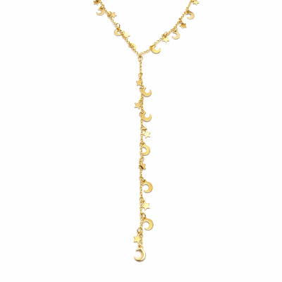 Colar dourado com estrelas e luas pendentes