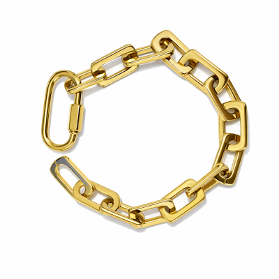 Pulseira dourada de elos grossos com fecho em mosquetão