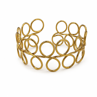 Pulseira dourada em metal com anéis entrelaçados