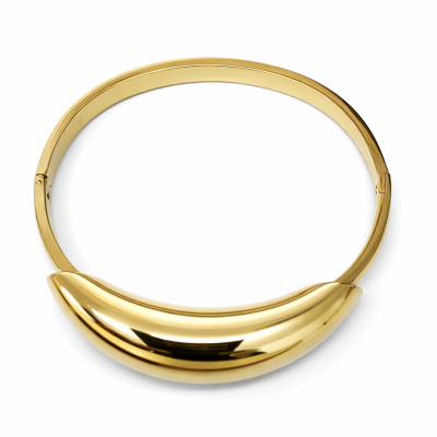 Pulseira dourada rígida com design liso e brilhante