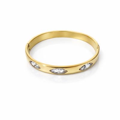 Pulseira rígida dourada com pedras de cristal