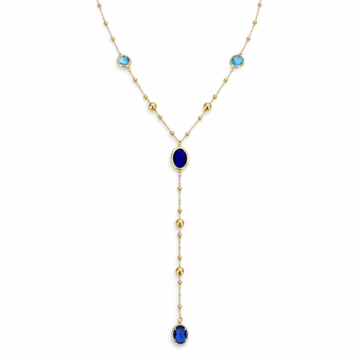 Colar dourado com pedras azuis e corrente fina