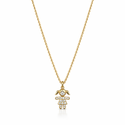 Colar com pendente em forma de menina dourado com pedras